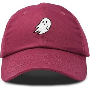 Unisex Maroon Cotton Ghost Embroidered Adjustable Buckle Classic Baseball Cap